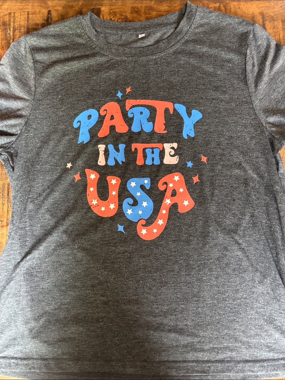 Party in the USA Graphic Tee - Charcoal with Red, Blue & Cream Print